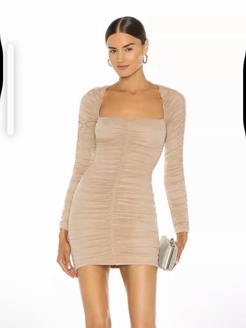 Michael Costello x REVOLVE Taupe Long Sleeve Ruched Franky Mini Dress Size XS